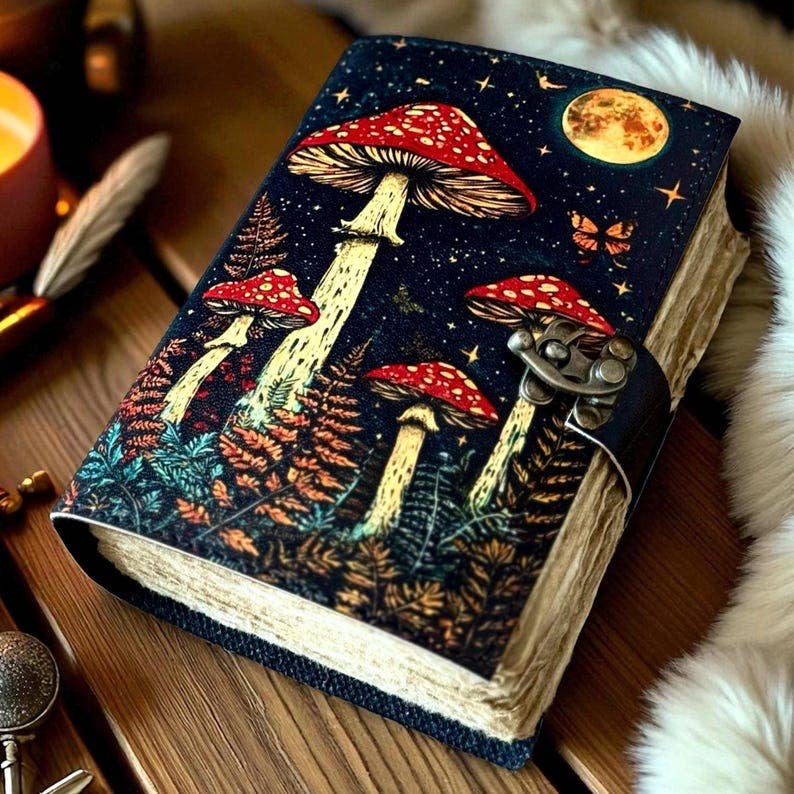 Leather Journal  Vintage Mushroom Handmade