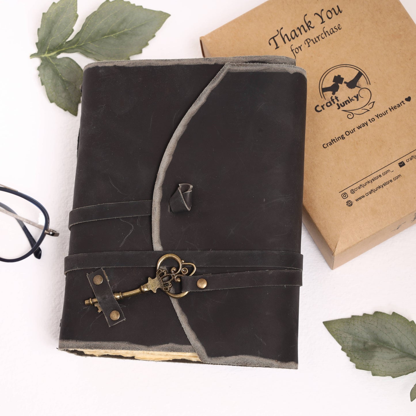 Vintage Leather Bound Grimoire Journal with Key 6*8 Size