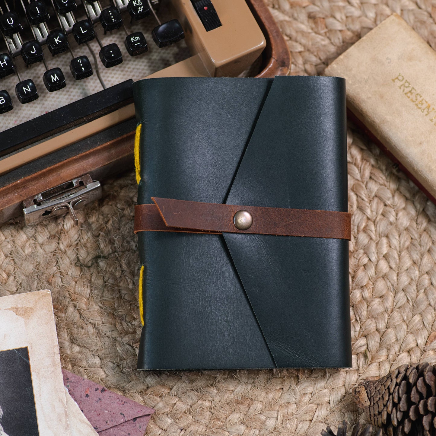 Leather journal diary with ruled craft pages: Unlined