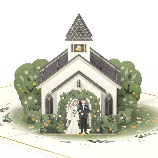 Wedding chapel pop-up card | 3D wedding card, greeting card
