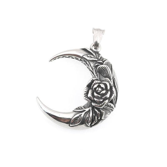 Rose Crescent Moon Charm Stainless Steel Necklace