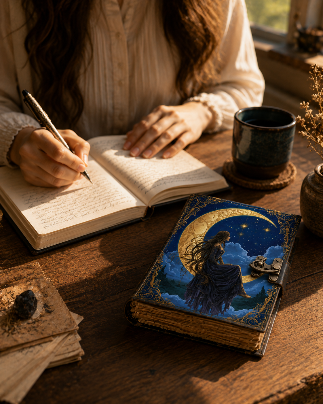 Moon Goddess Leather Journal with Lock – Celestial Deckle