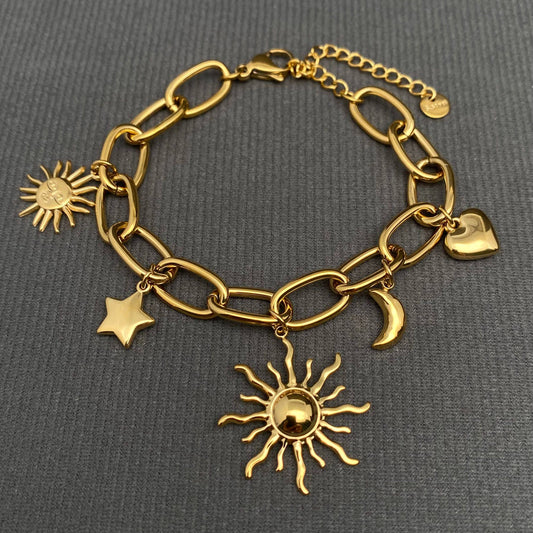 Sonnenflächenstern 18K vergoldetes Edelstahlarmband
