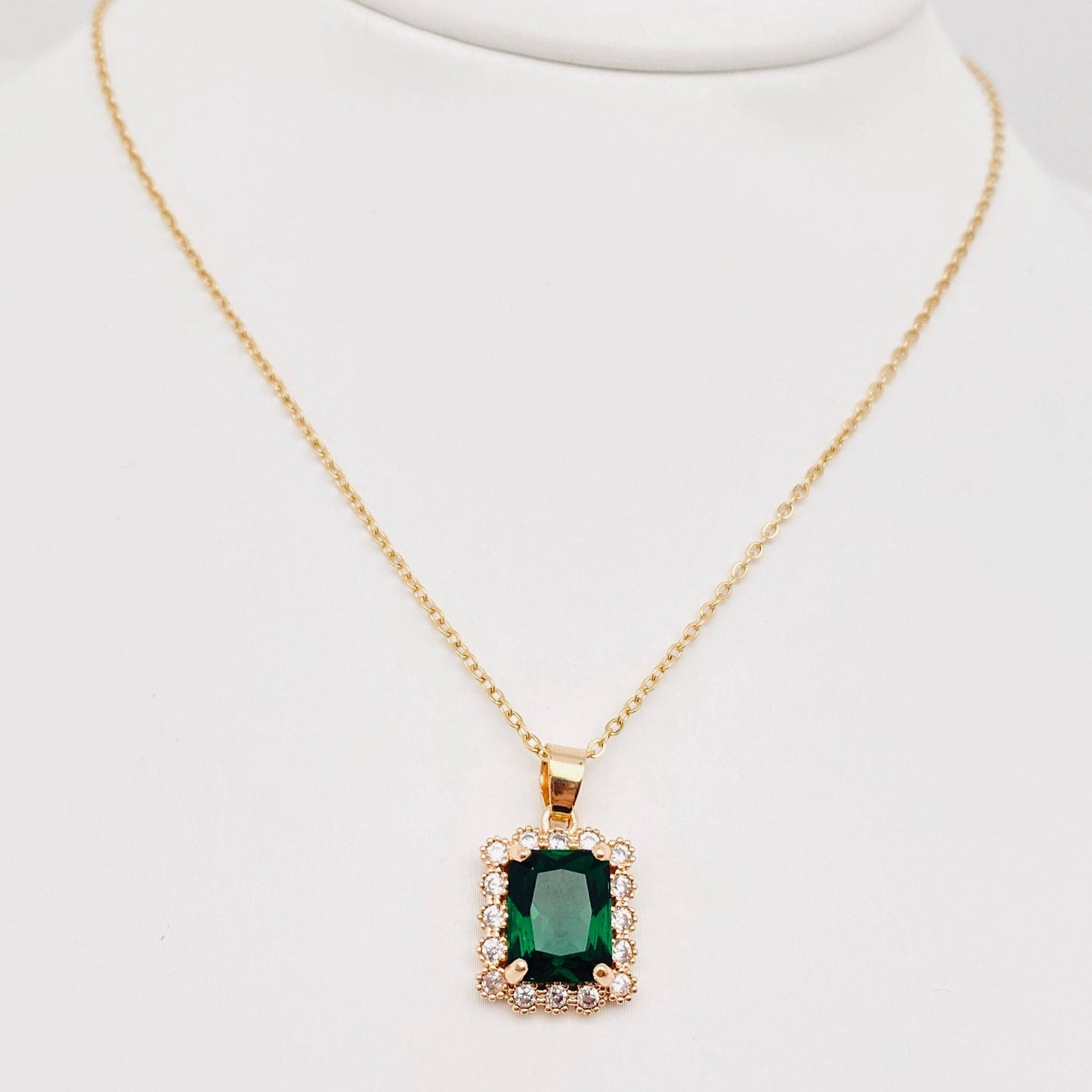 Green Zircon Pendant Stainless Steel Necklace: 4#