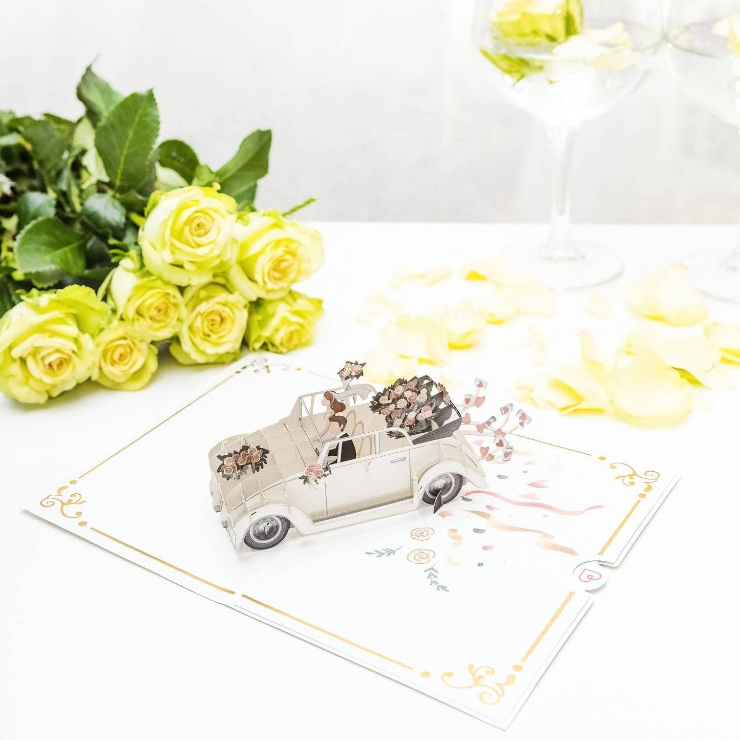 Wedding car pop-up card | 3D wedding card, greeting card