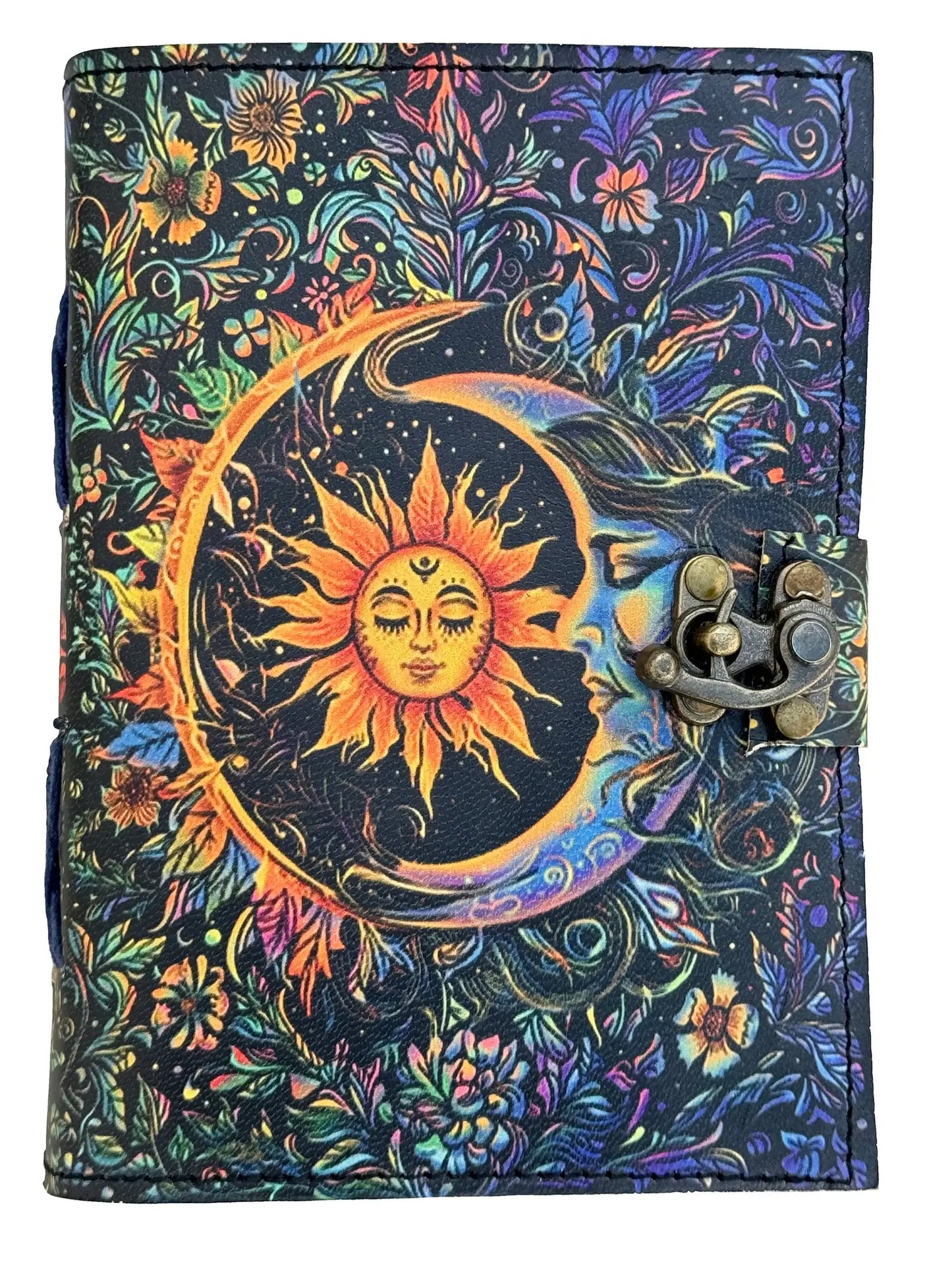 Grimoire Vintage Sun Moon Leather Travel Journal Handmade