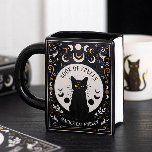 Black Cat Magick Book of Spells Book Shaped Mug