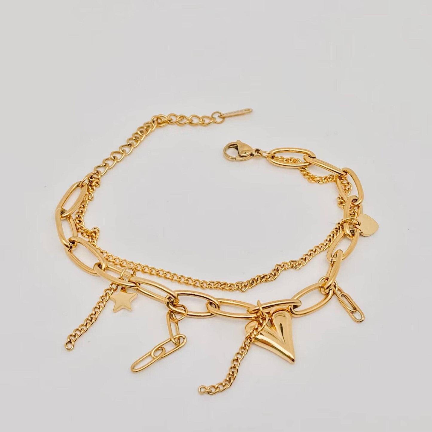 Stern-Herz-Anhänger 18K vergoldetes Doppelkettenarmband