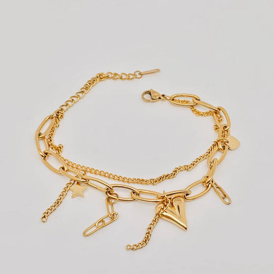 Stern-Herz-Anhänger 18K vergoldetes Doppelkettenarmband
