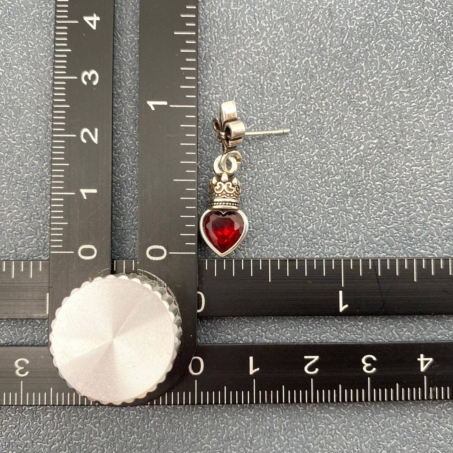 Gothic Style Red Heart Zircon Silver Plated Post Earrings-GT