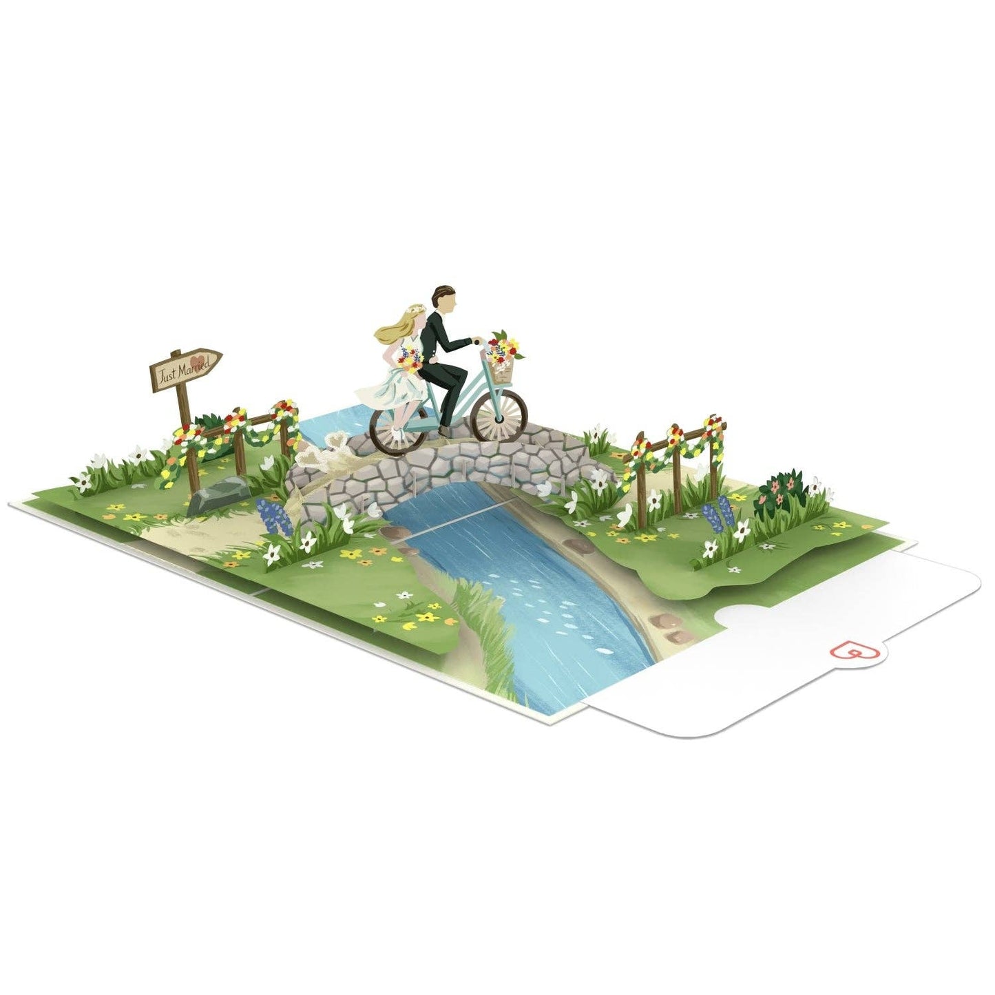 Newlyweds on bicycle pop-up card | 3D wedding card