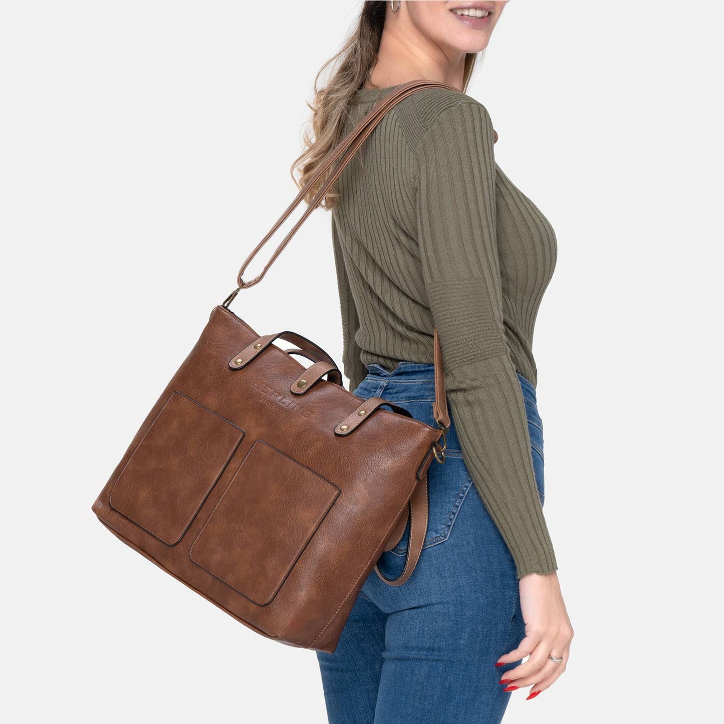 BERAUD - Women's shopper bag with shoulder strap: COFFEE BROWN