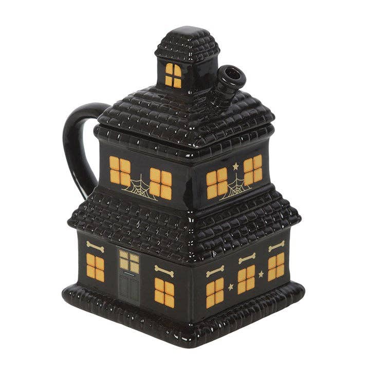 Black Haunted House Lidded Halloween Mug