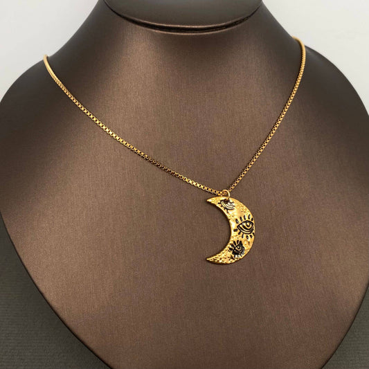 Eye Signet Moon 18K Gold Plated S.Steel Necklace - FGS/MS
