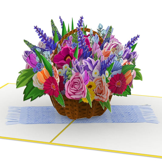 Colourful flower basket pop-up card | greeting card, greeting card