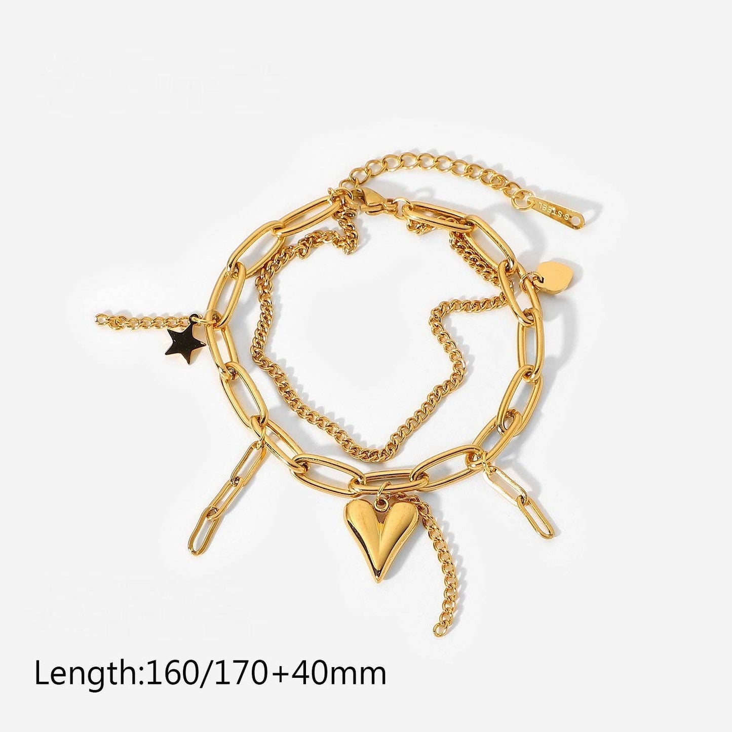 Stern-Herz-Anhänger 18K vergoldetes Doppelkettenarmband