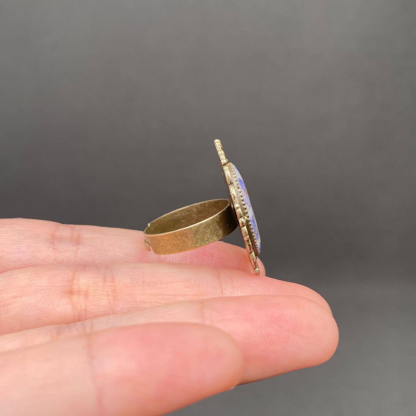 Vintage Dried Flowers Adjustable Ring
