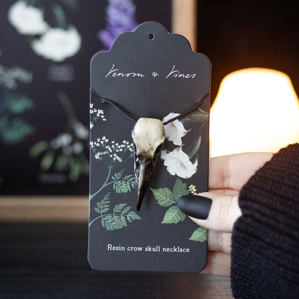 Gothic Resin Crow Skull Pendant Necklace