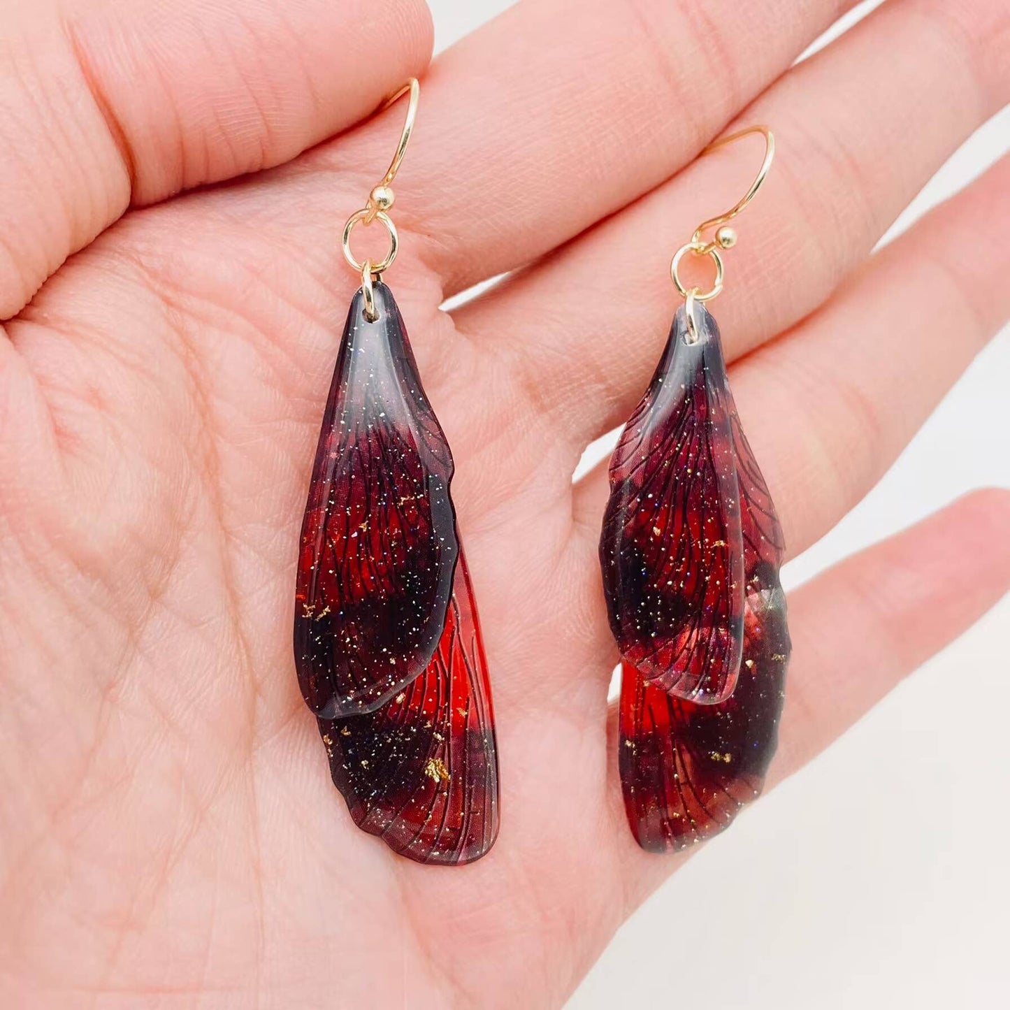 Resin Colored Dragonfly Wings Dangle Earrings