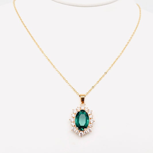 Green Zircon Pendant Stainless Steel Necklace: 5#