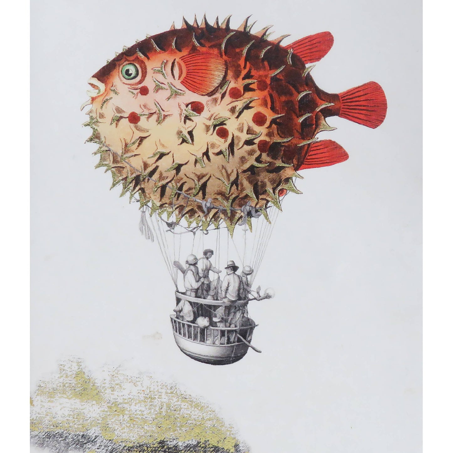 Parchment paper notebook, surreal hot air balloon and fish: 15 x 20 cm