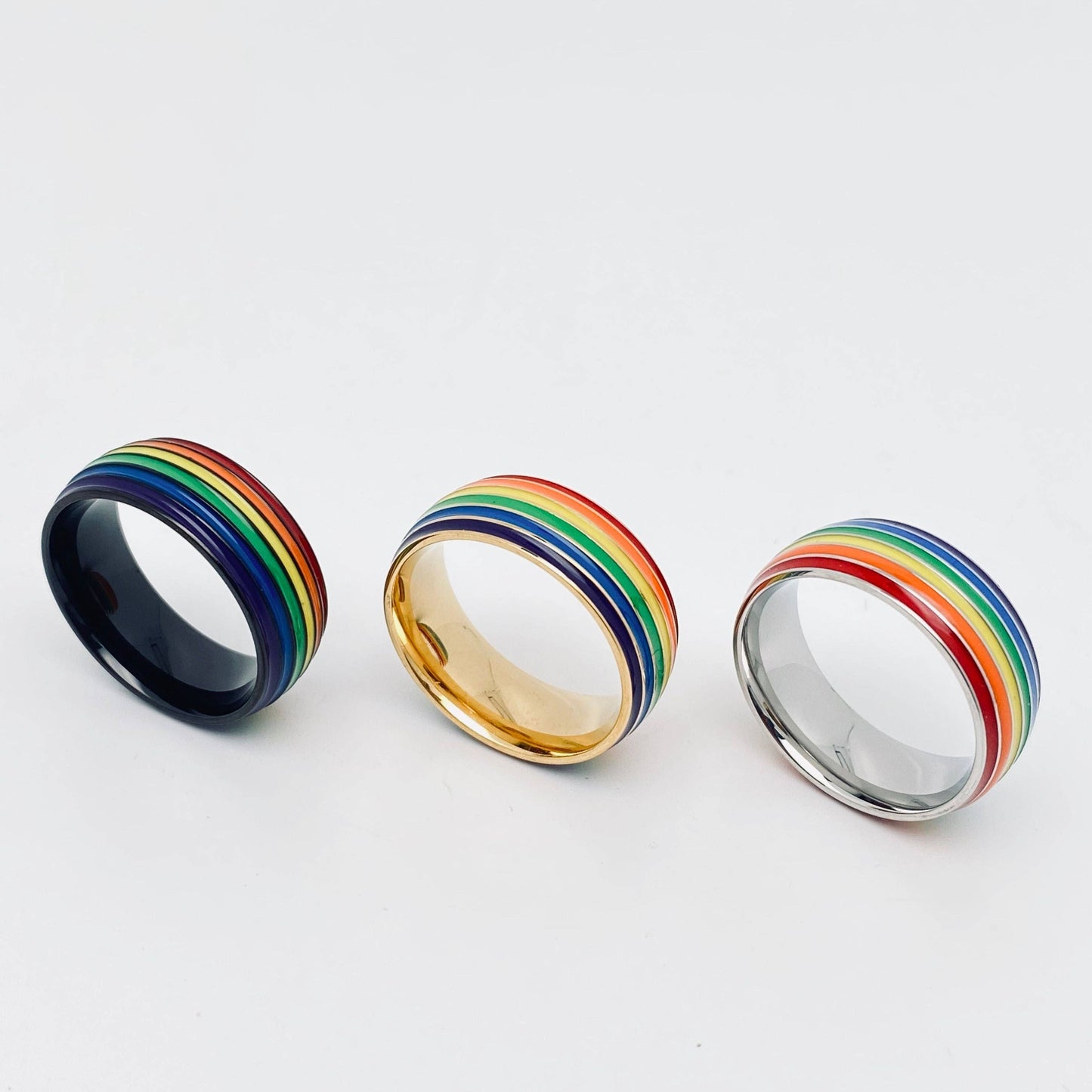 Rainbow Striped Stainless Steel Ring - MJ/MR