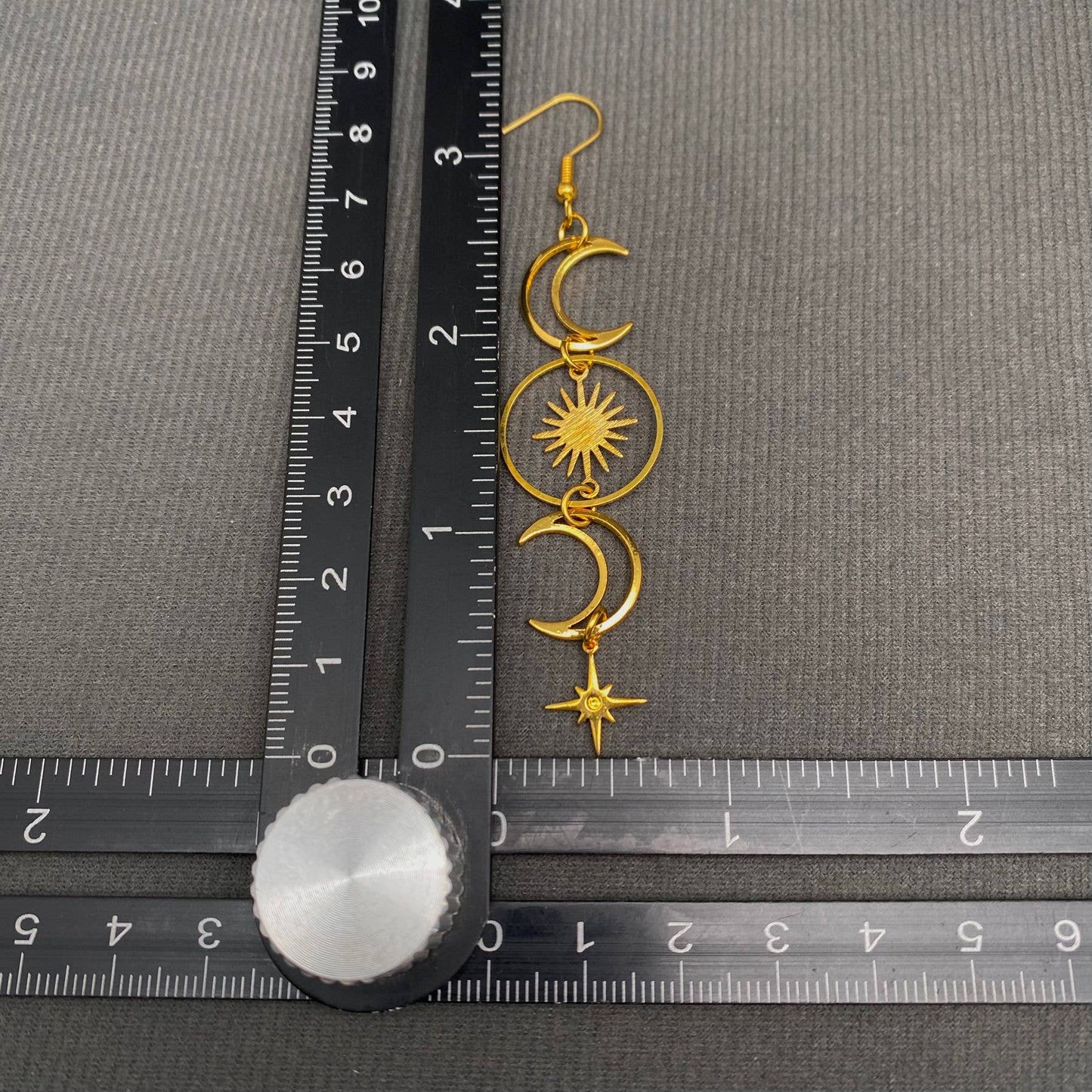 Golden Hollow Moon Star Dangle Earrings