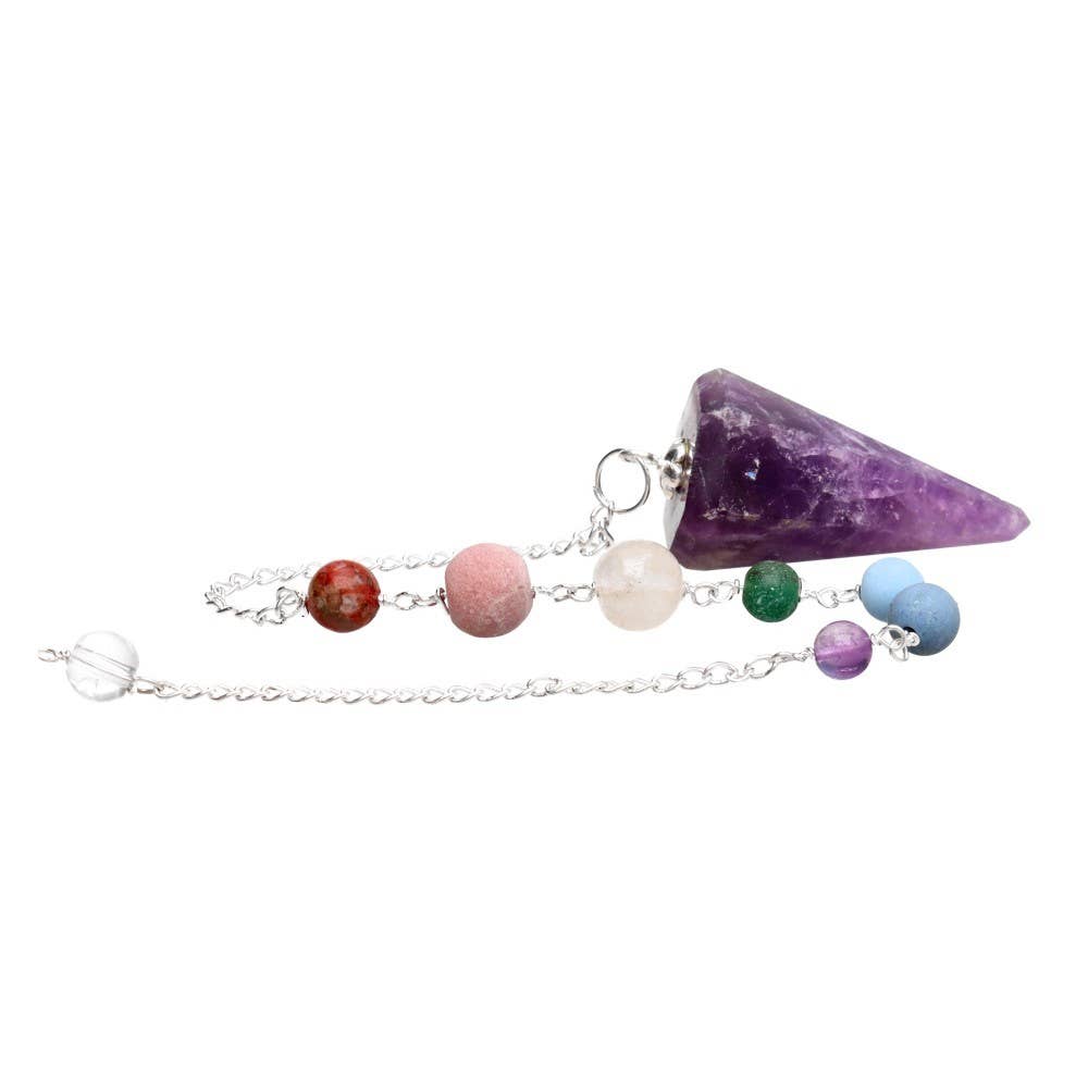 Faceted Amethyst Pendulum with Chakras (FAC35)