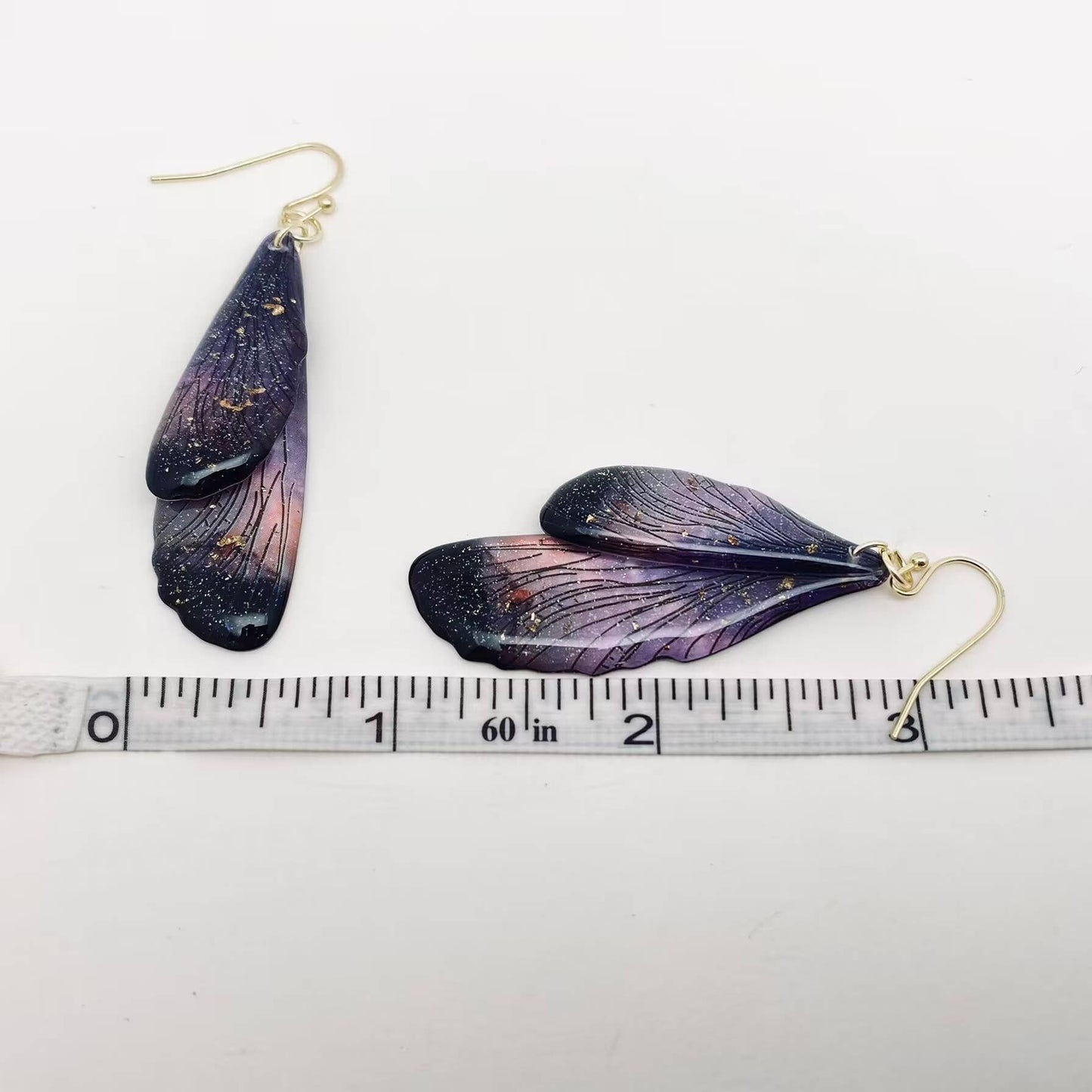 Resin Colored Dragonfly Wings Dangle Earrings