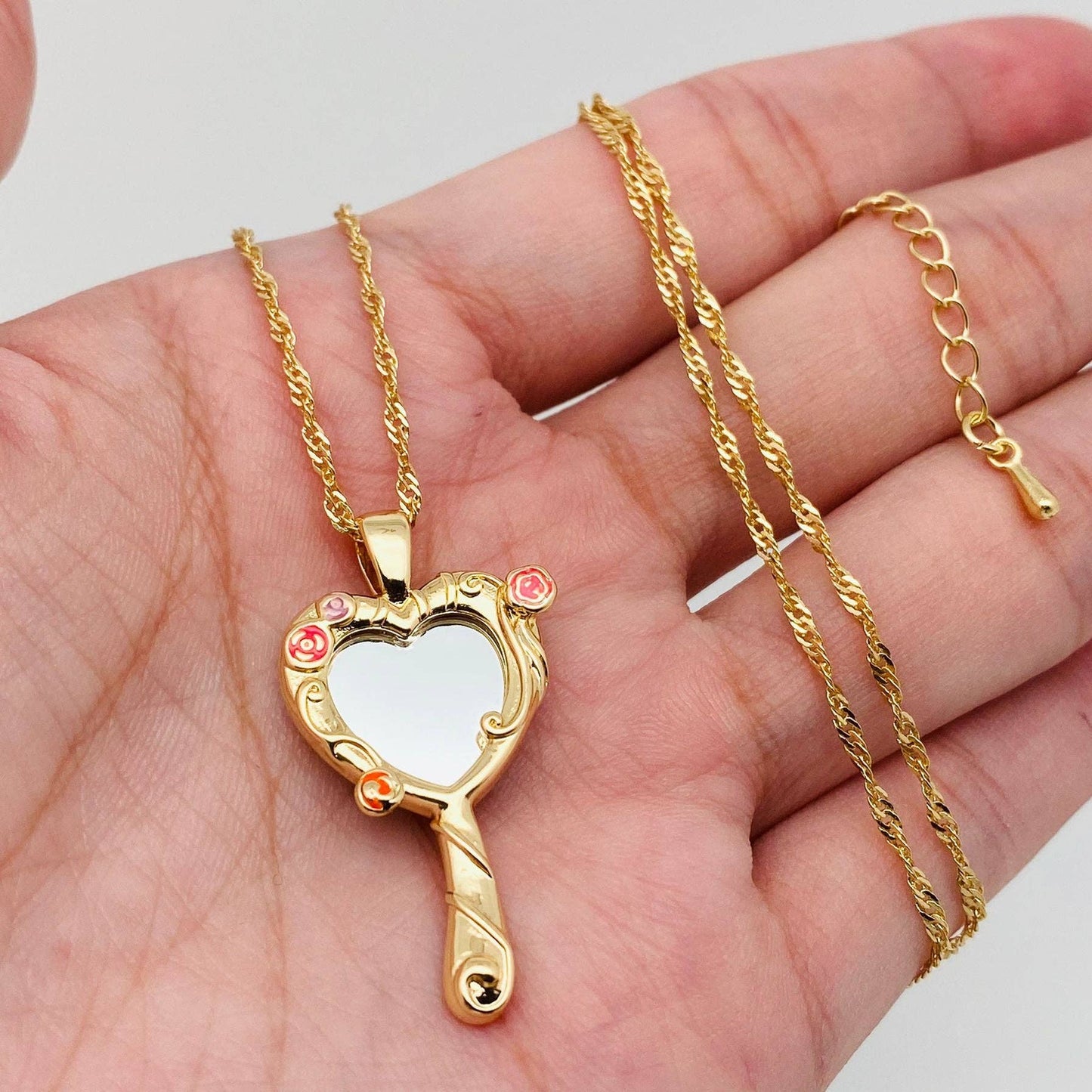 Enamel Gold Plated Dopamine Cute Mirror Pendant Necklace