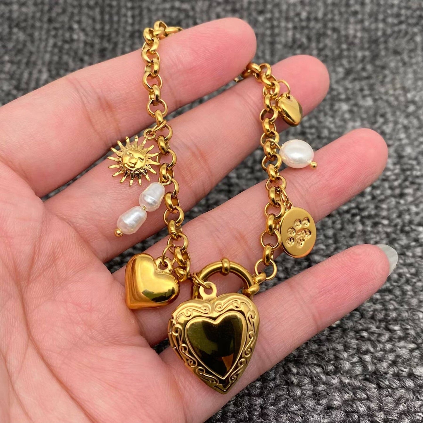 Heart Locket Bracelet 18K Gold Plated S.Steel