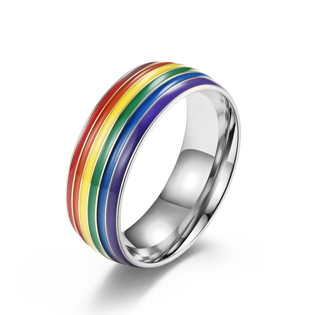 Rainbow Striped Stainless Steel Ring - MJ/MR