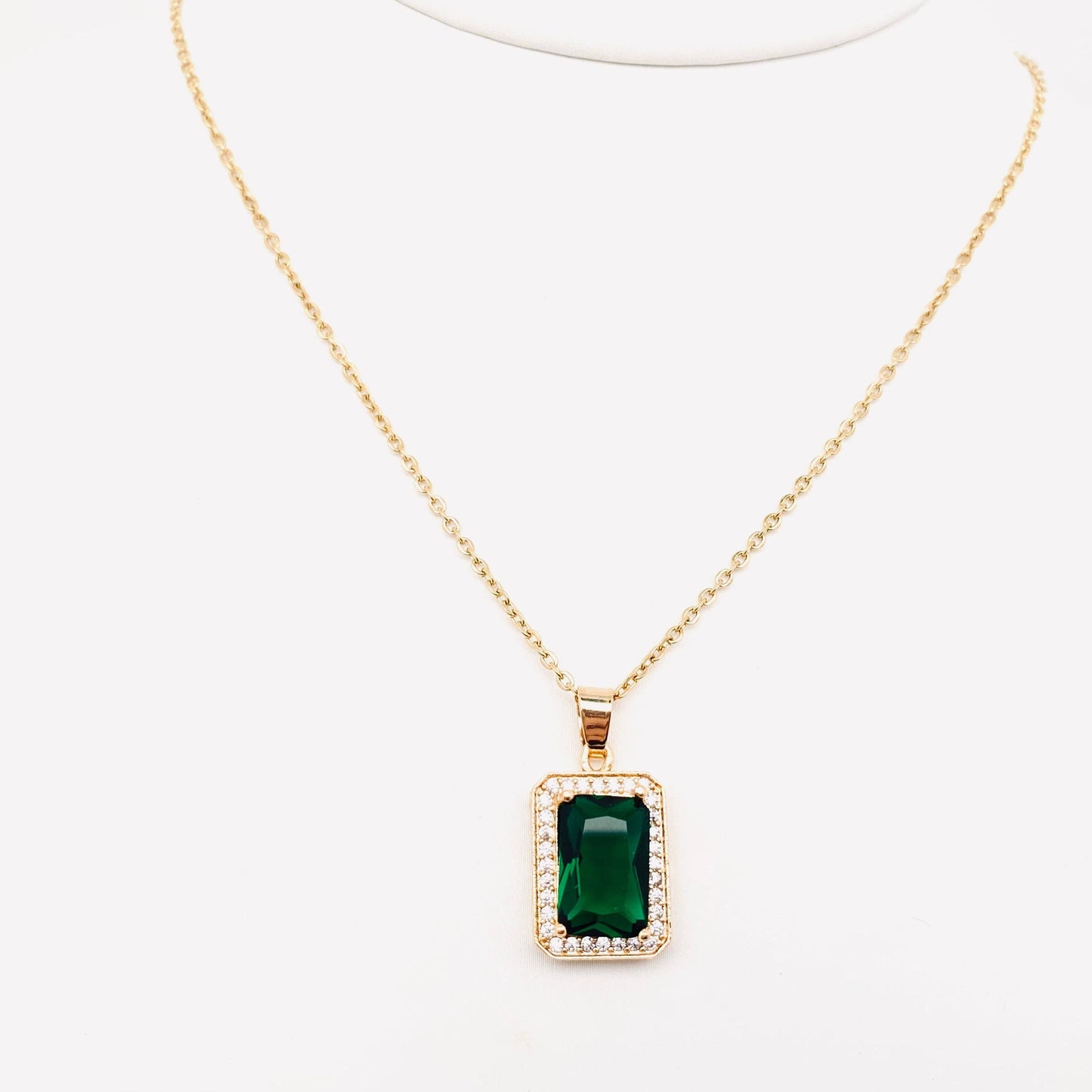 Green Zircon Pendant Stainless Steel Necklace: 6#