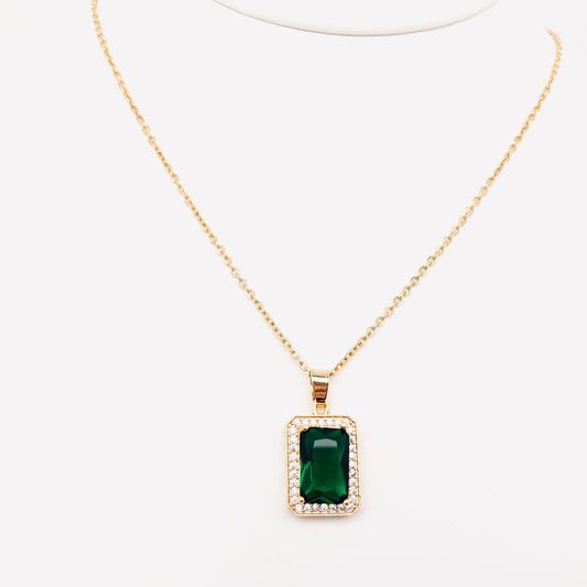 Green Zircon Pendant Stainless Steel Necklace: 6#