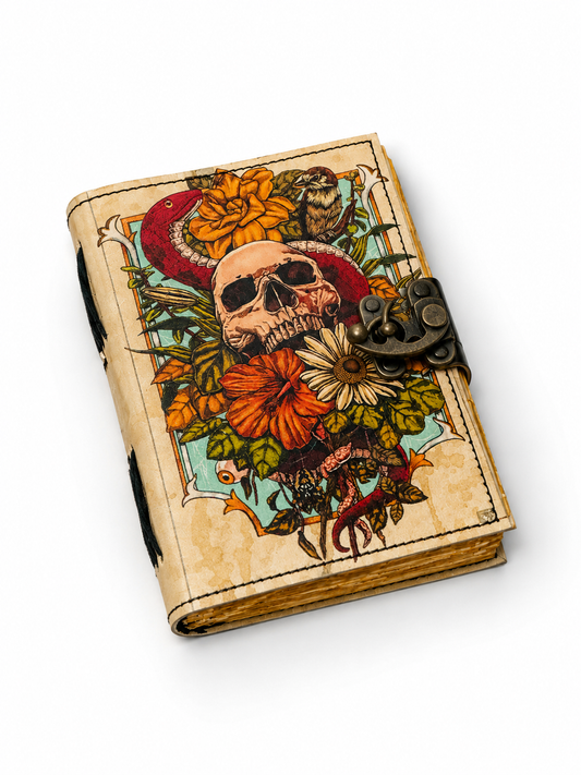 Skull Floral Rustic Leather Journal Spell Book for Gift Shop