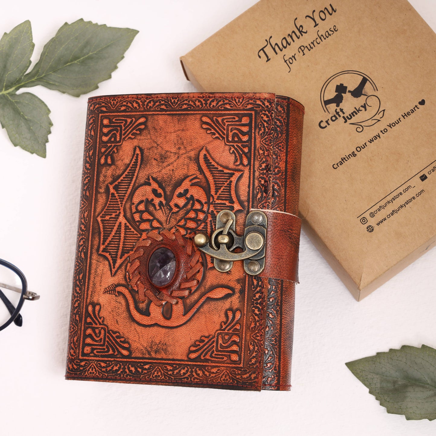 Leather Journal with Stone Dragon Embossed Travel Journal 