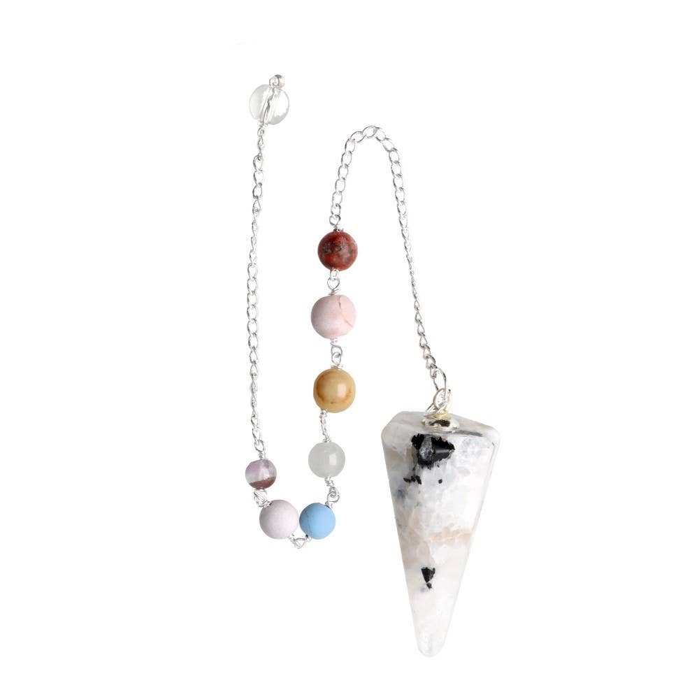 Faceted Moonstone Pendulum with Chakras (FAC34)