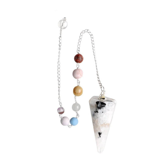 Faceted Moonstone Pendulum with Chakras (FAC34)