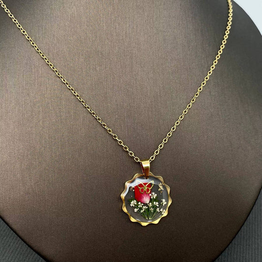 Dried Flowers Geometric Charm 18K Golden SS Necklace - PDF: C