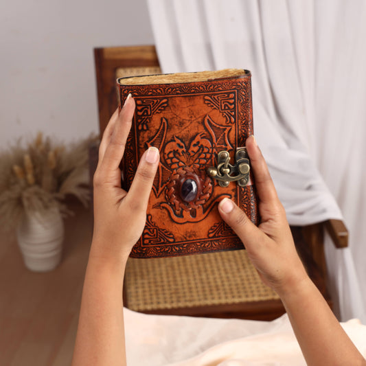 Leather Journal with Stone Dragon Embossed Travel Journal 