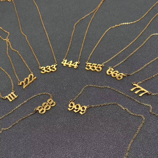 Lucky Numbers 18K Gold Plated Stainless Steel Necklace