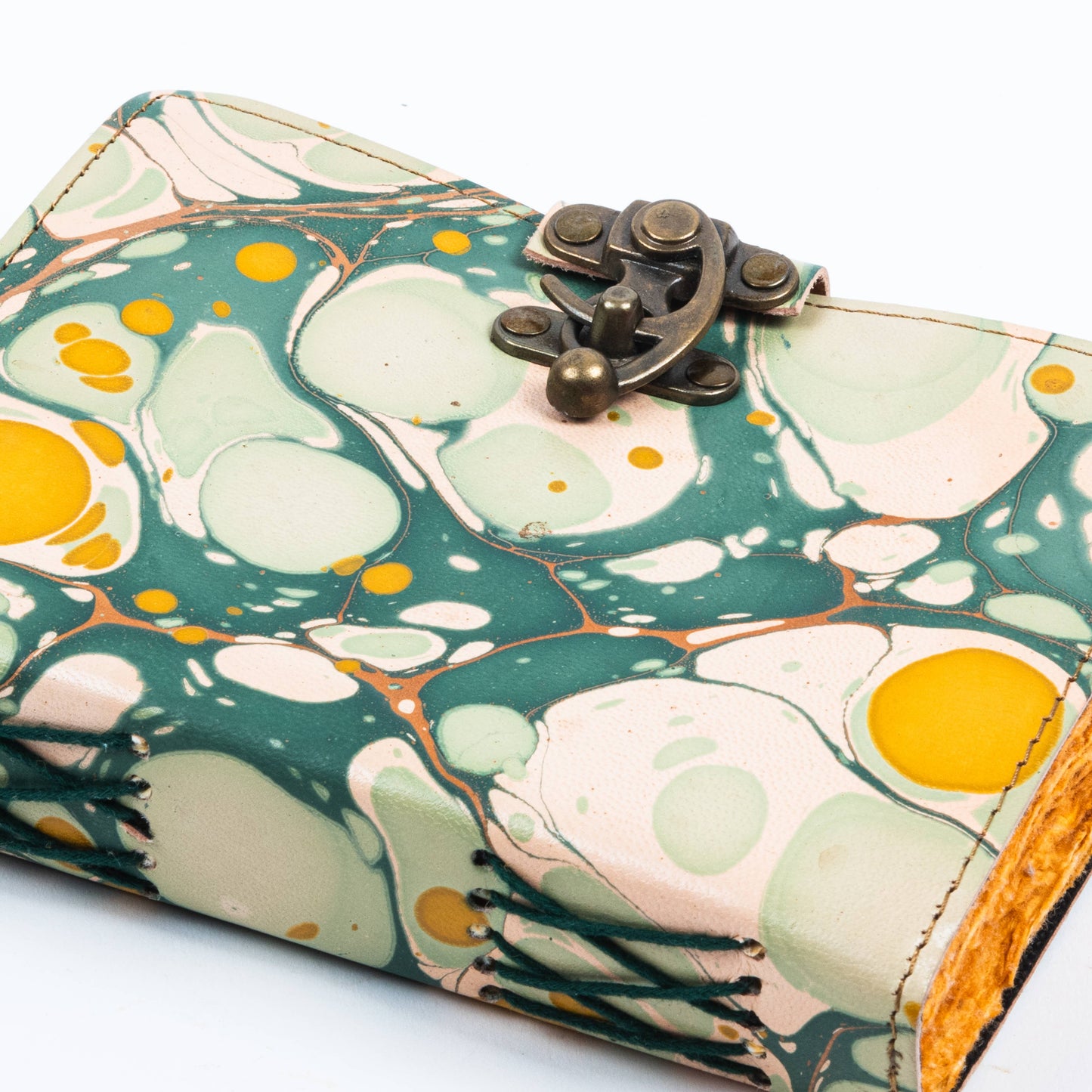 Vintage Leather Journal Notebook with Hand Marble Print