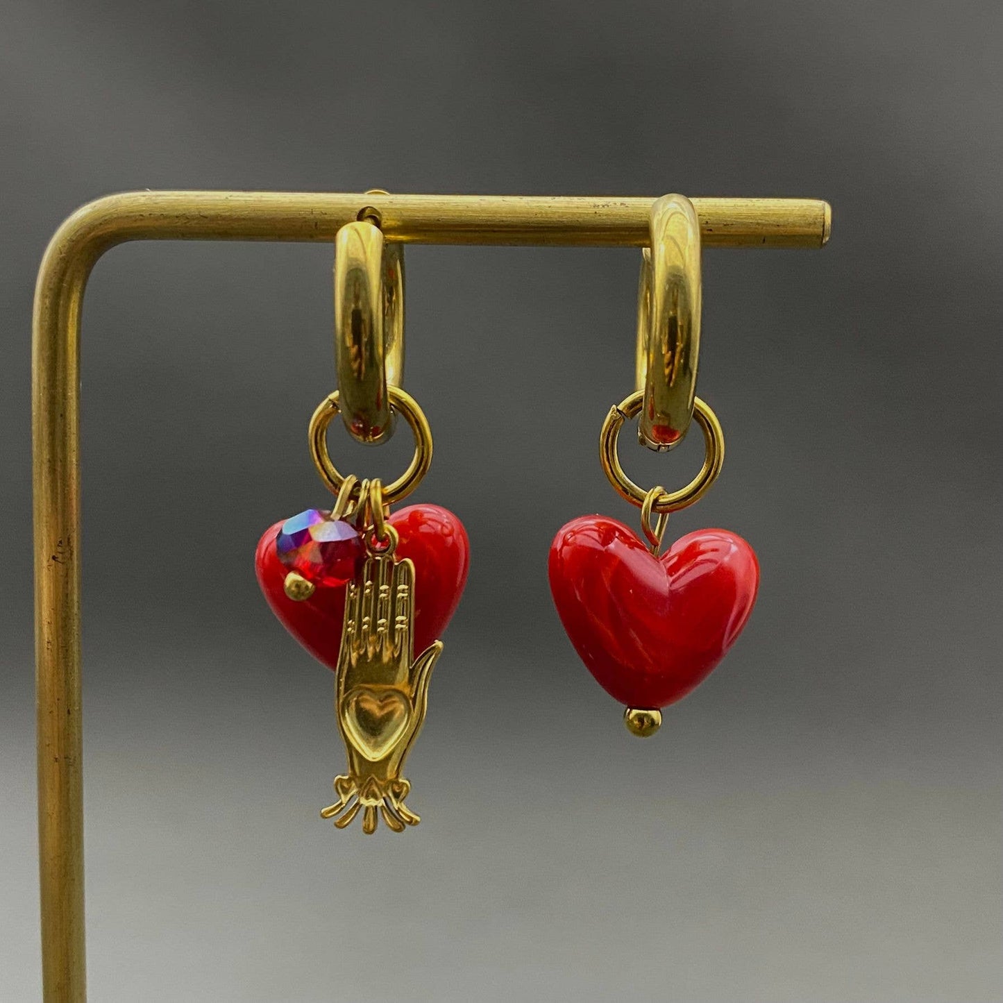 Red Heart 18K Gold Plated Palm Earrings