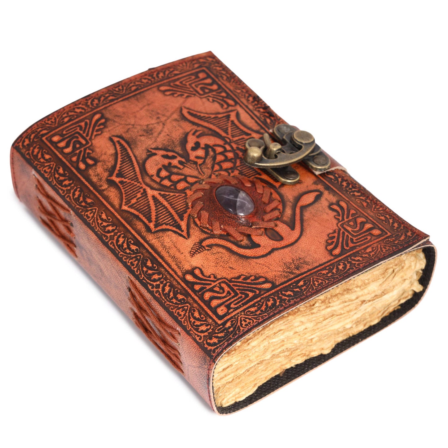 Leather Journal with Stone Dragon Embossed Travel Journal 