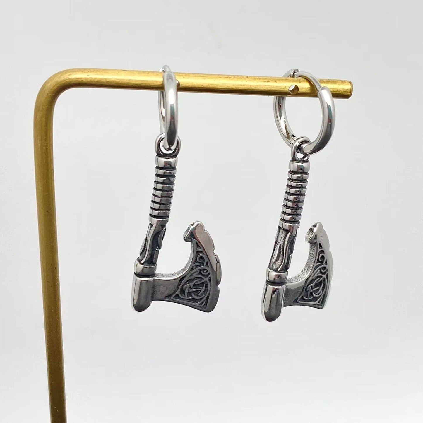 Viking Celtic Knot Axe Stainless Steel Huggie Earrings - MJ