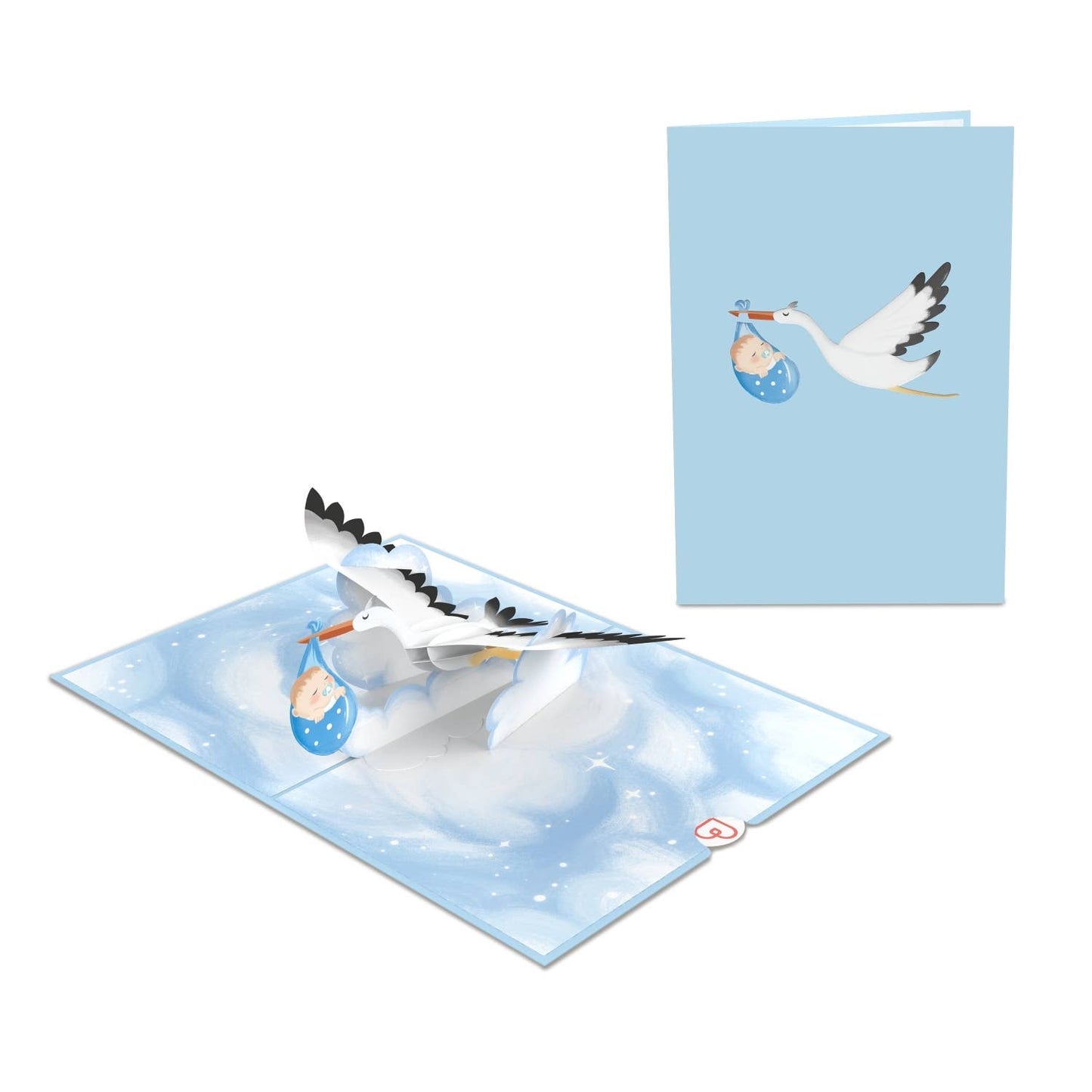 Stork & Baby (blue) pop-up card | 3D birth card