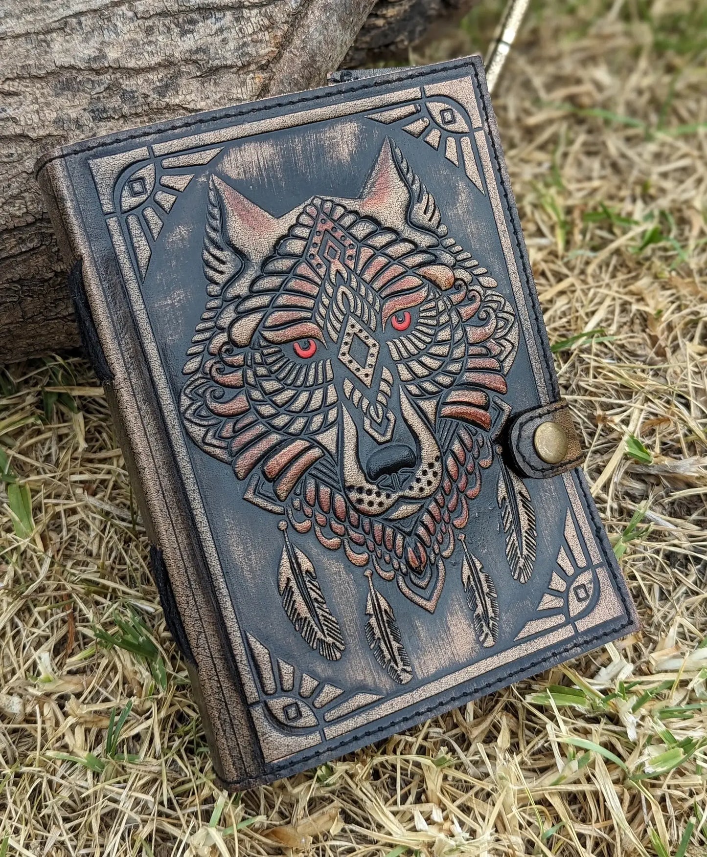 Wolf Embossed Leather Journal diary with 200 Deckle pages