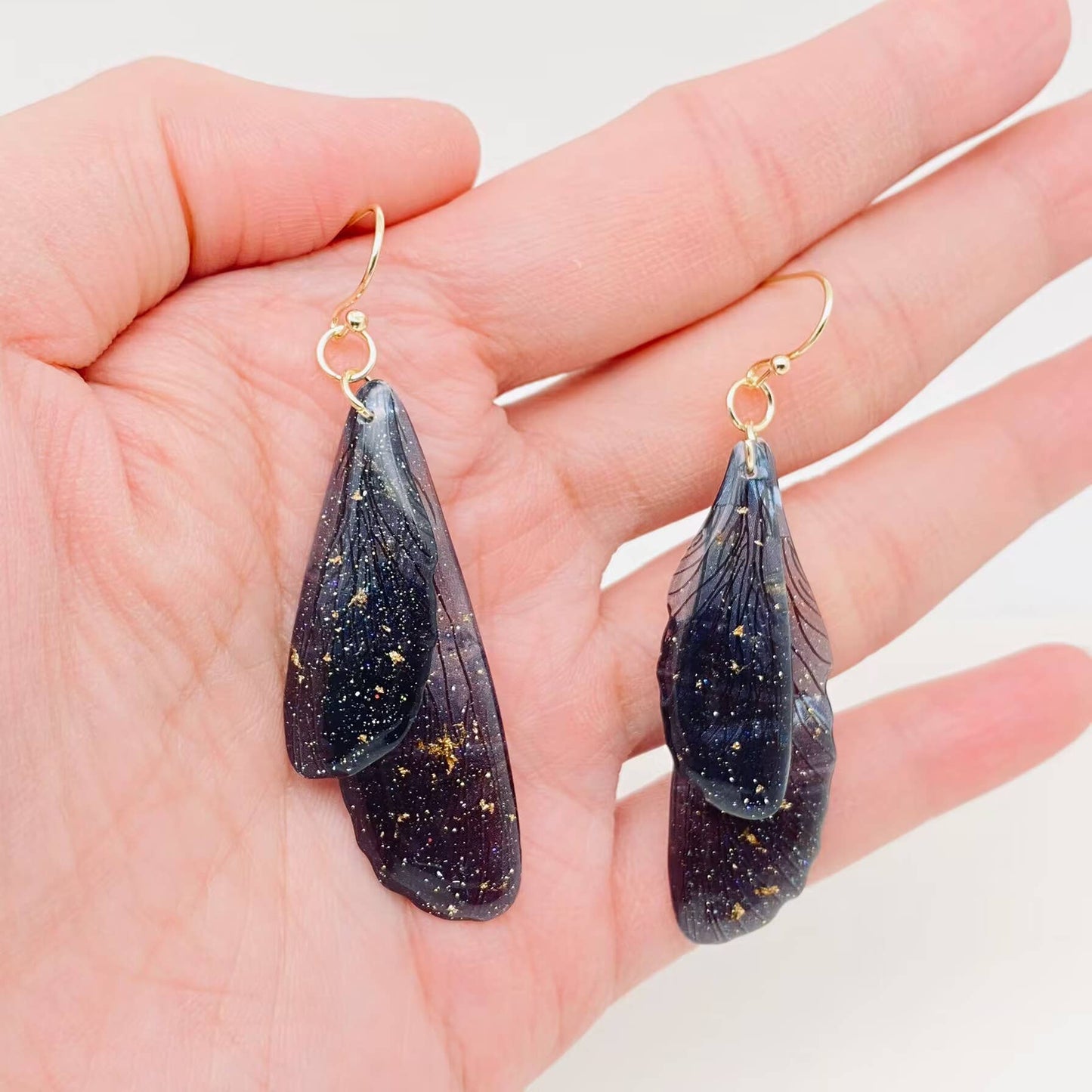 Resin Colored Dragonfly Wings Dangle Earrings