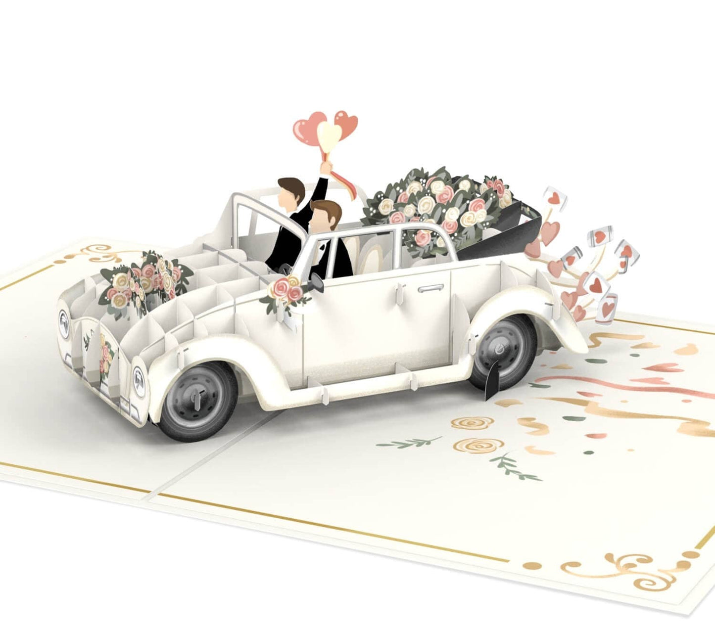 Wedding car with gay couple pop up card