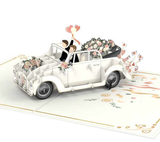 Wedding car with gay couple pop up card